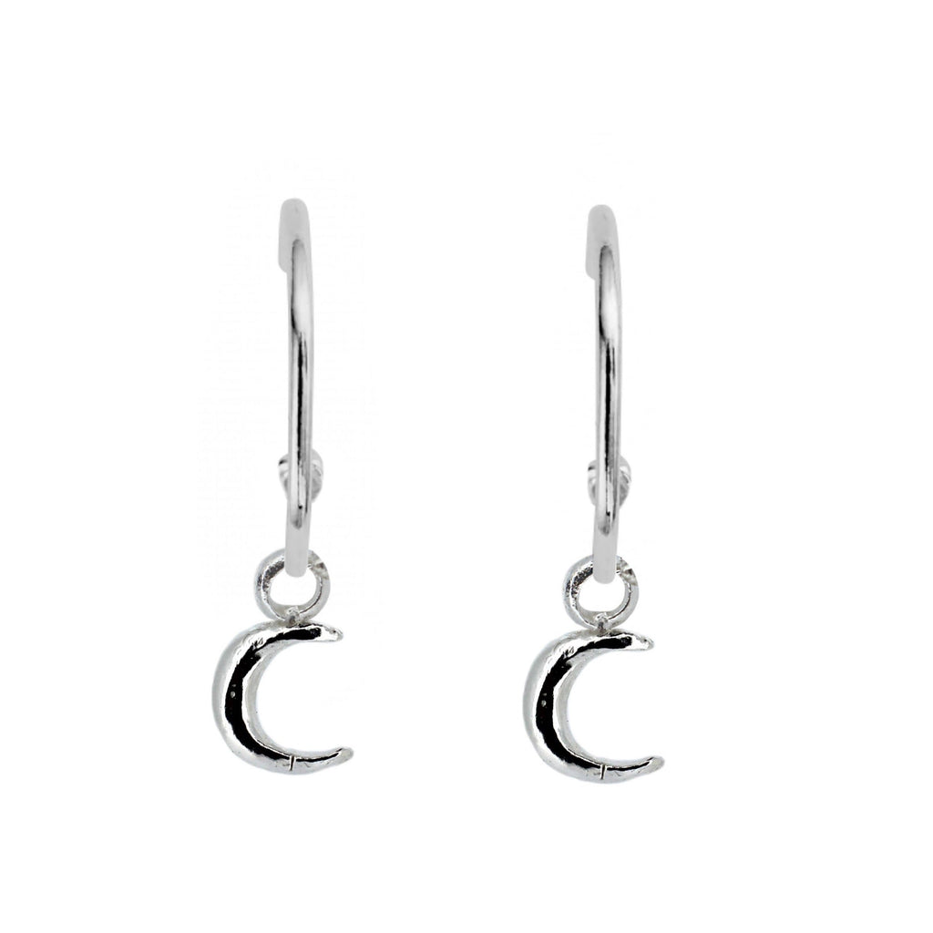 Crescent Moon Silver Hoops