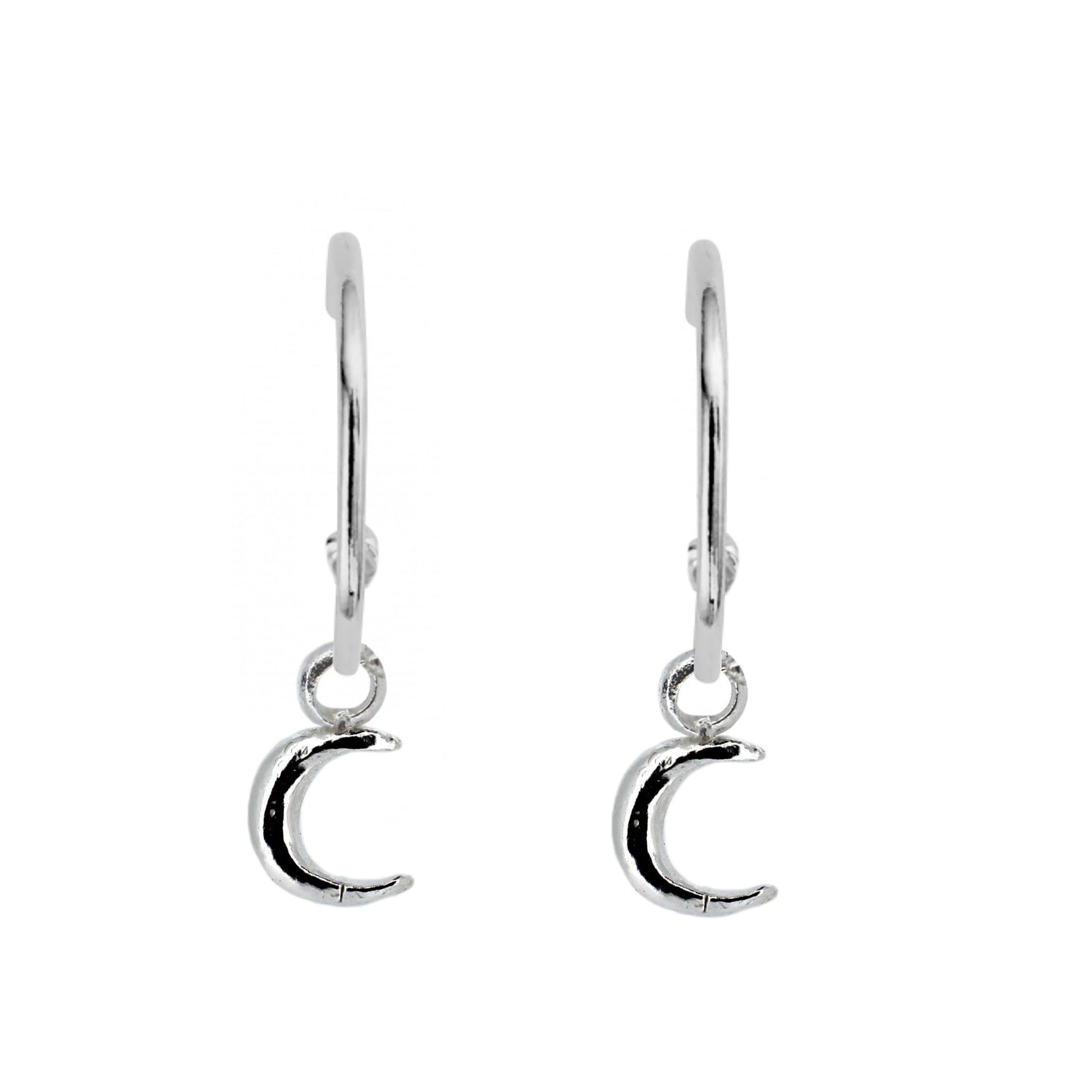 Crescent Moon Silver Hoops