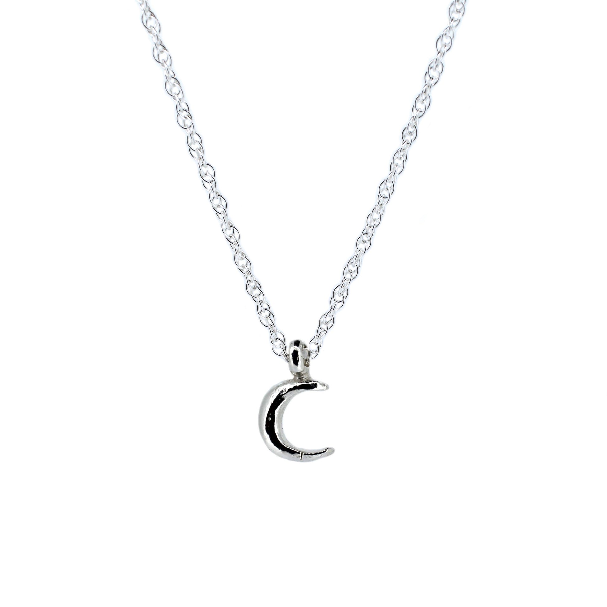 Crescent Moon Rope Chain Necklace in Sterling Silver
