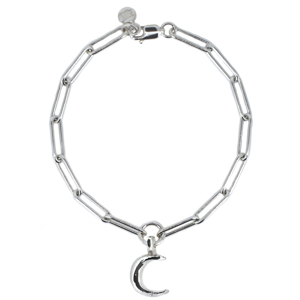 Crescent Moon Trace Chain Bracelet in Sterling Silver