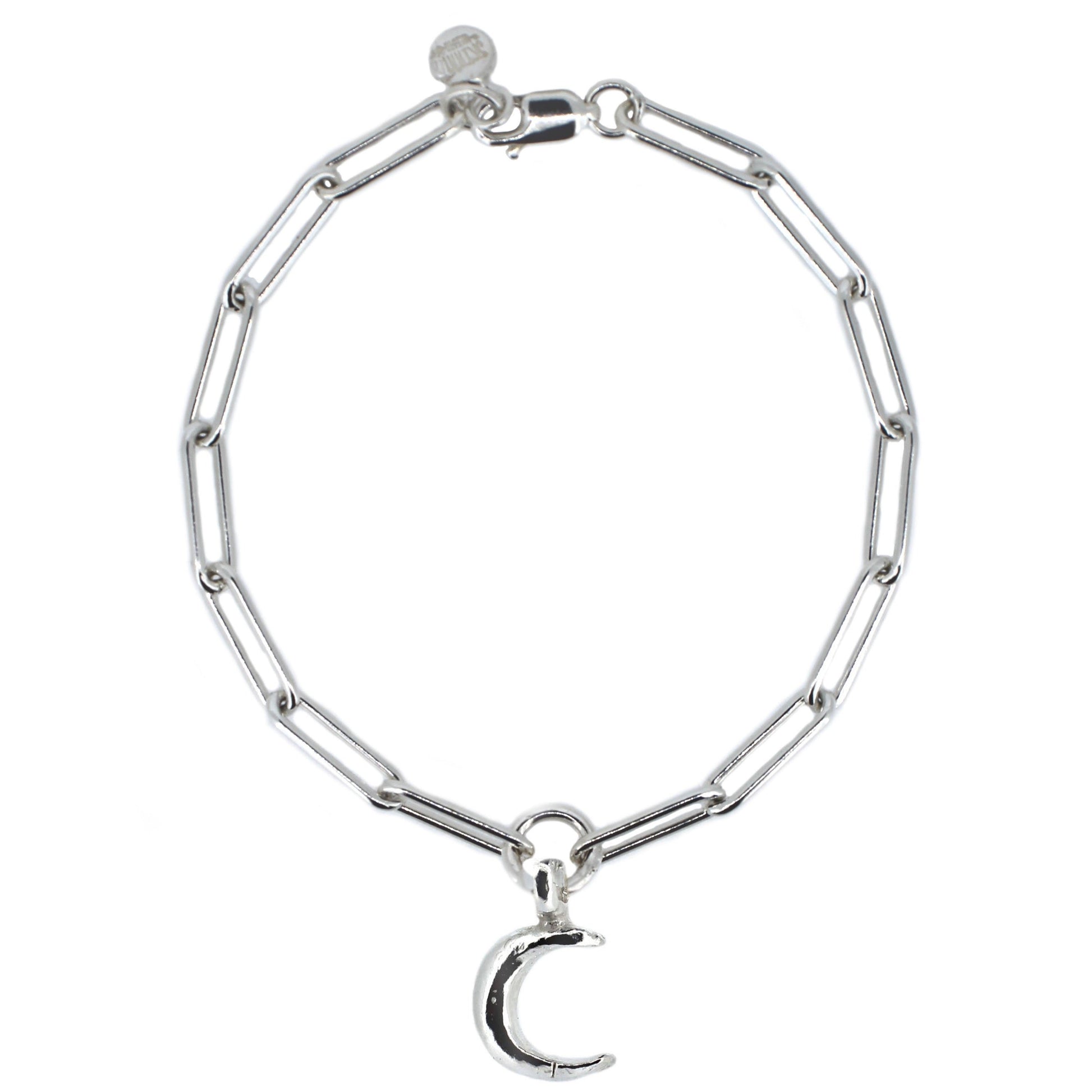 Crescent Moon Trace Chain Bracelet in Sterling Silver