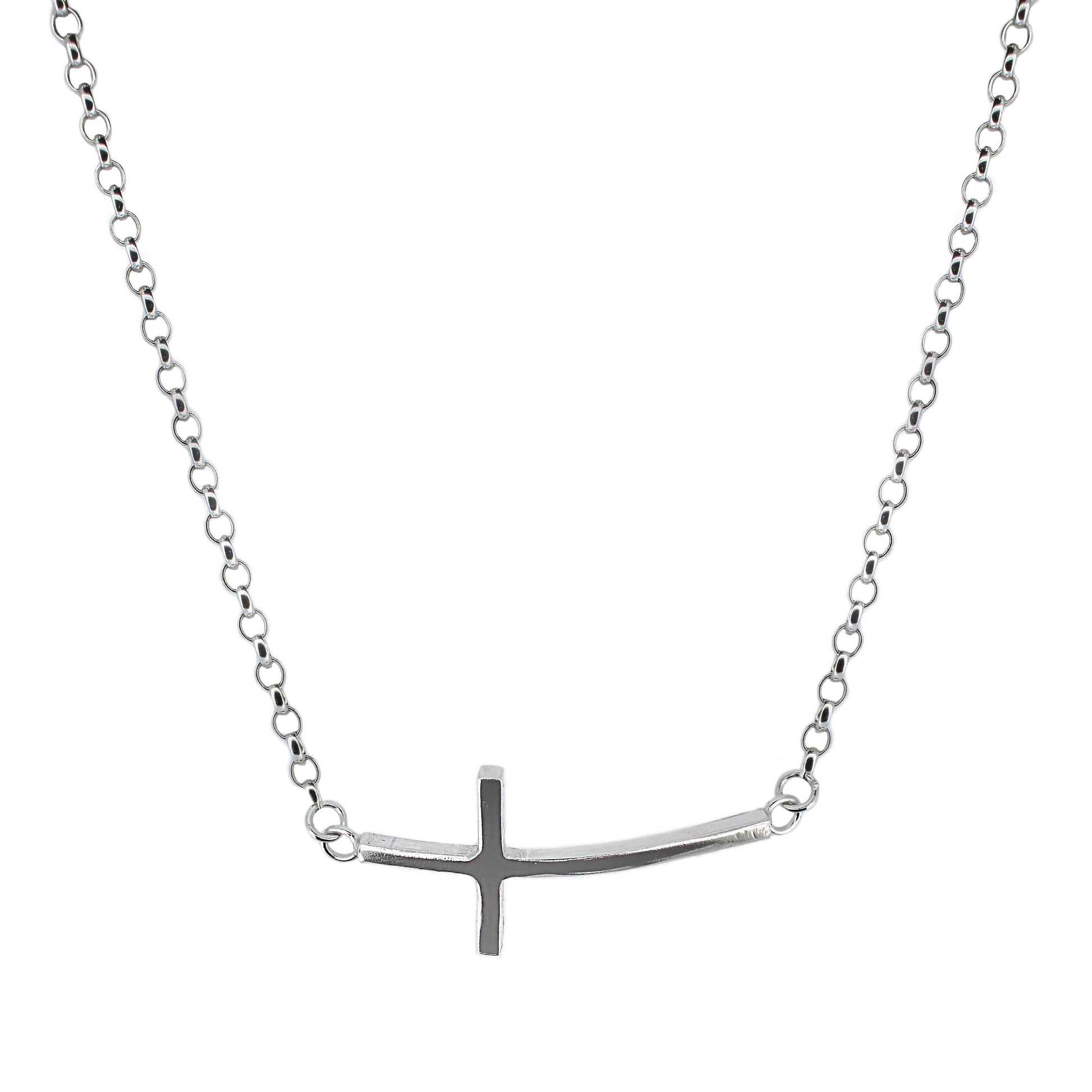 Sterling Silver Side Cross Necklace