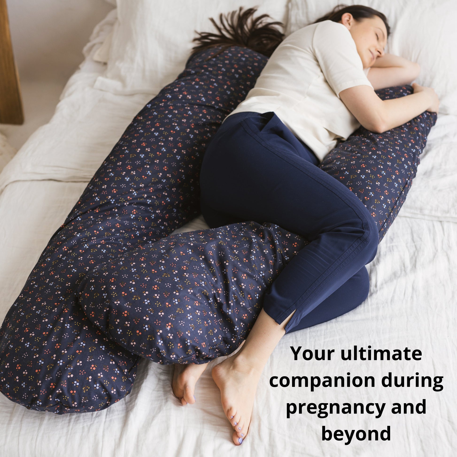 Navy Blue U Shaped Body Pillow with Organic Cotton Cover