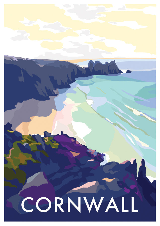 Cornwall Beach Vintage Travel Poster Print