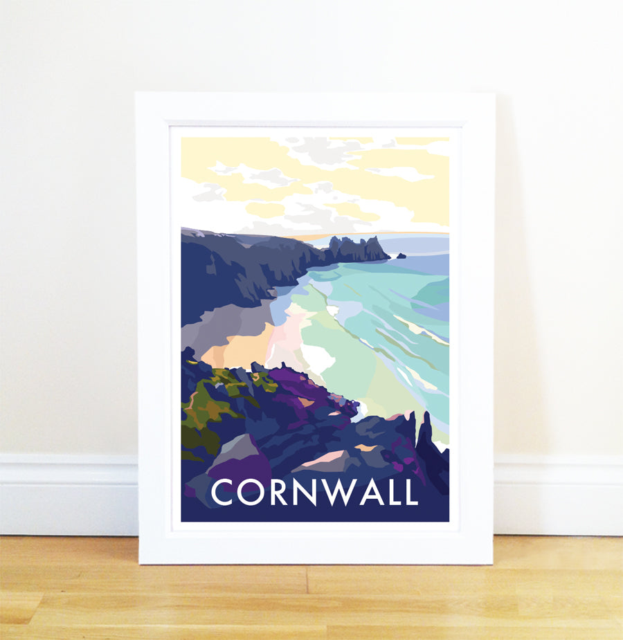 Cornwall Beach Vintage Travel Poster Print