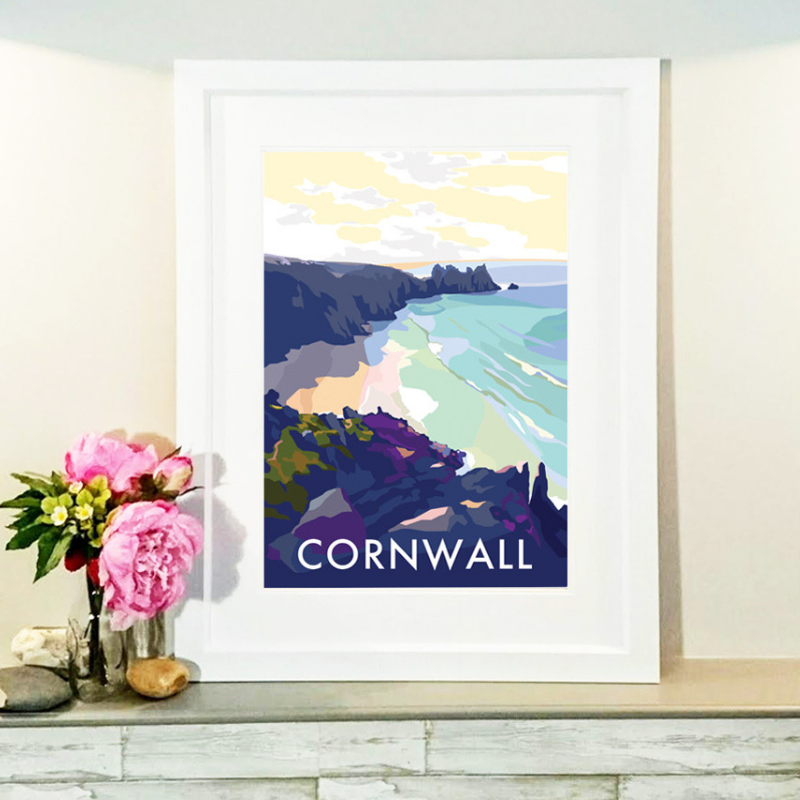 Cornwall Beach Vintage Travel Poster Print
