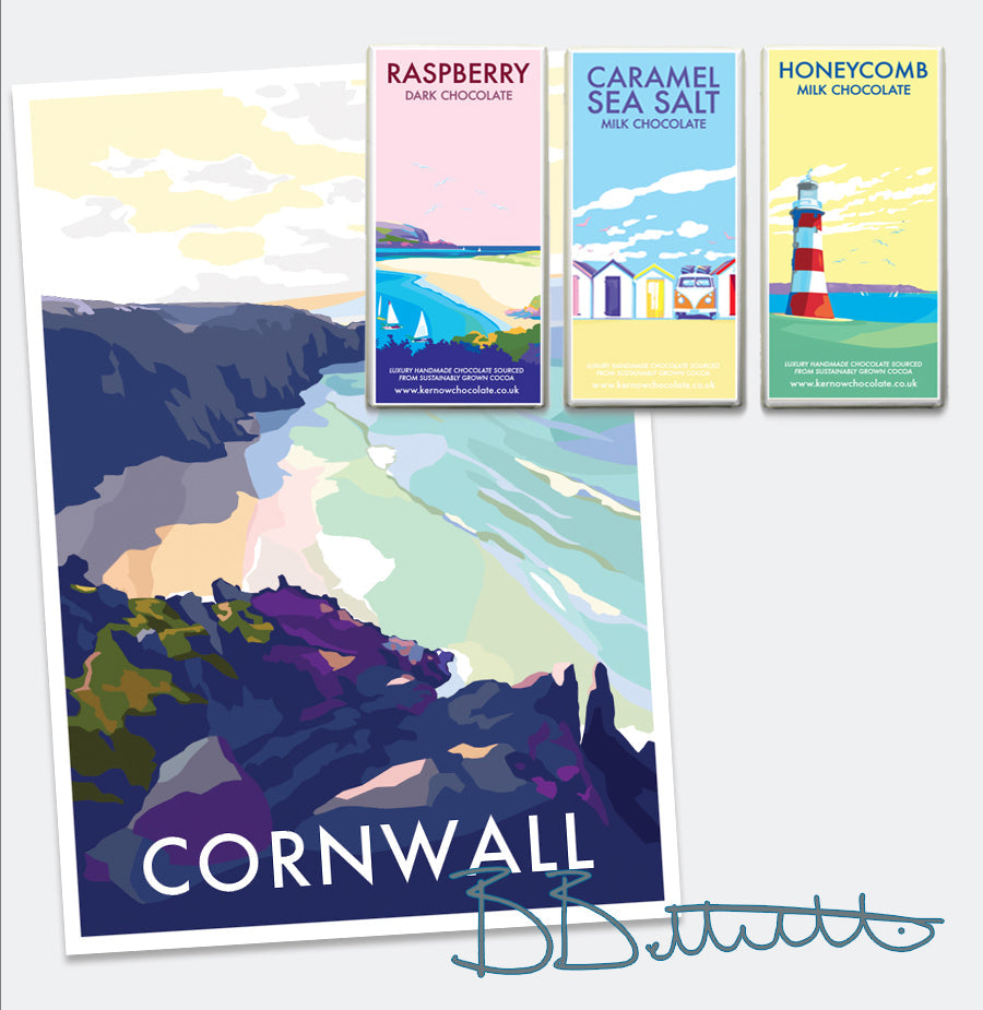Cornwall Beach Vintage Travel Poster Print