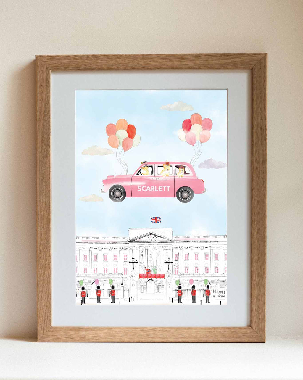 Flying Pink Black Cab of London Framed Print