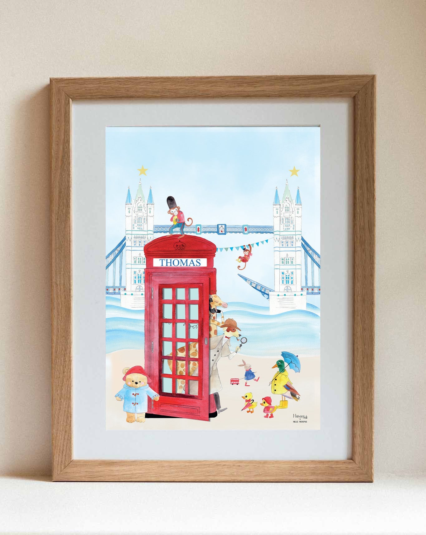 London Bridge Telephone Cabin Print for Boys Personalised