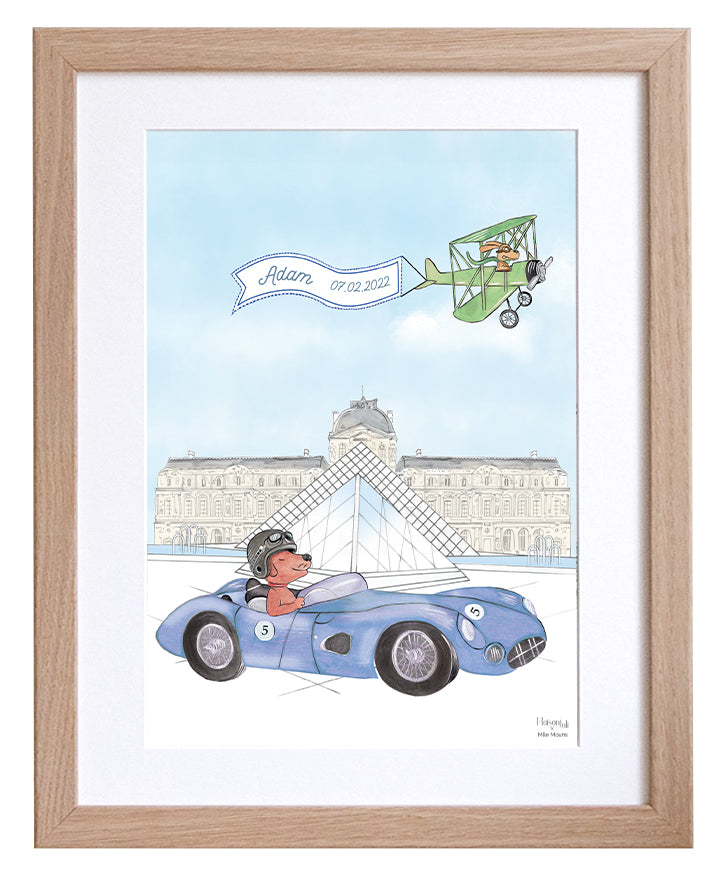 Personalised Sports Car Dog Driving Nursery Print