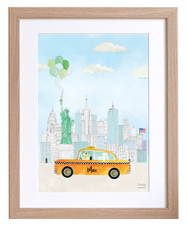 Personalised Yellow Taxi of New York Print for Boys