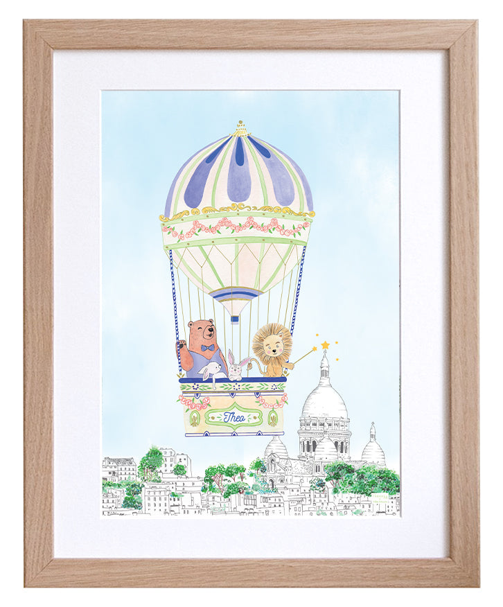 Personalised Hot Air Balloon of Montmartre Print for Boys