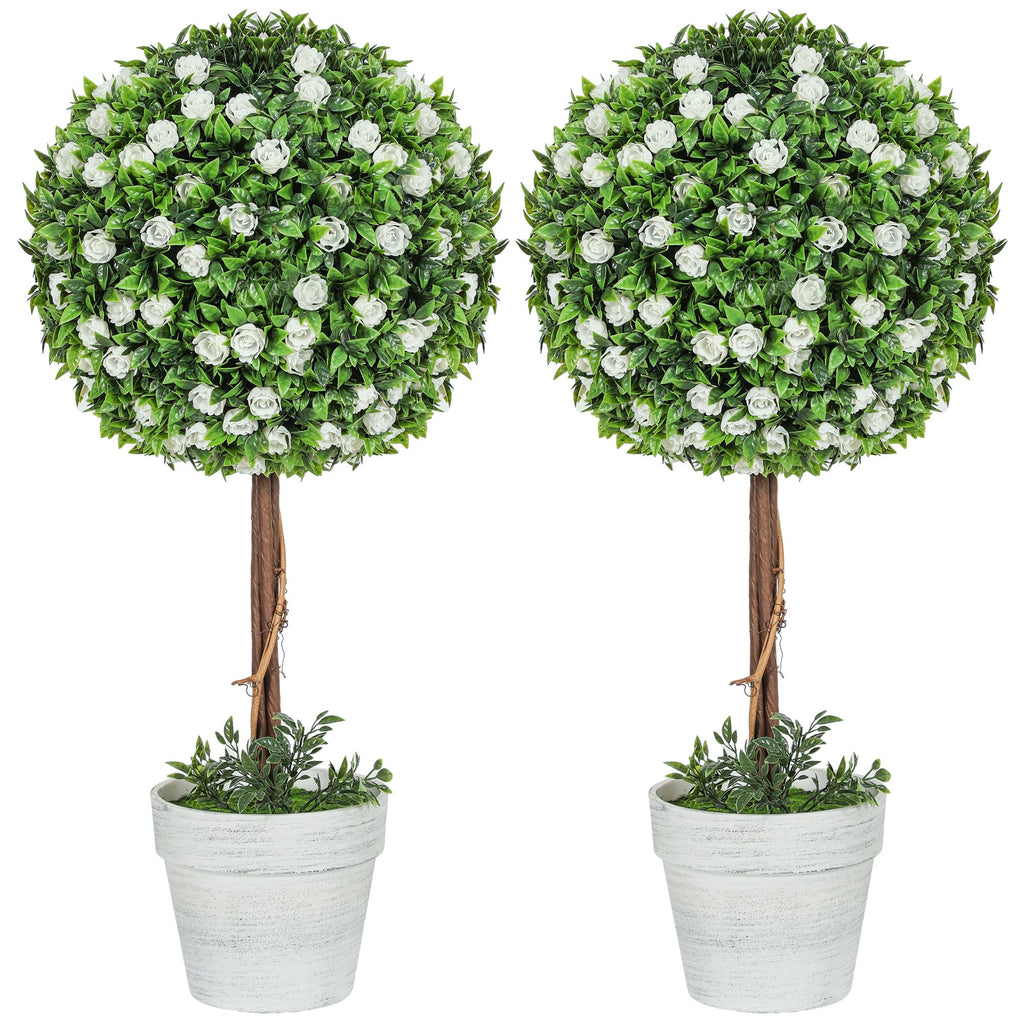 Set of 2 Artificial Rose Plants in Pink, 60cm Height