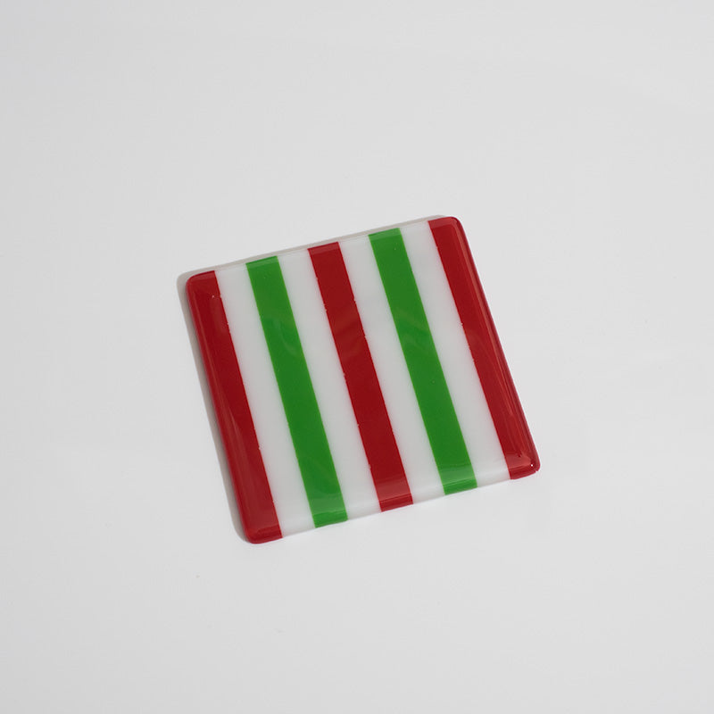 Candy Cane Striped Fused Glass Coaster