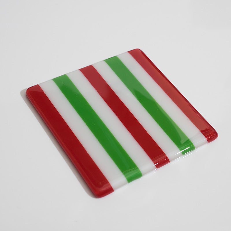 Candy Cane Striped Fused Glass Coaster