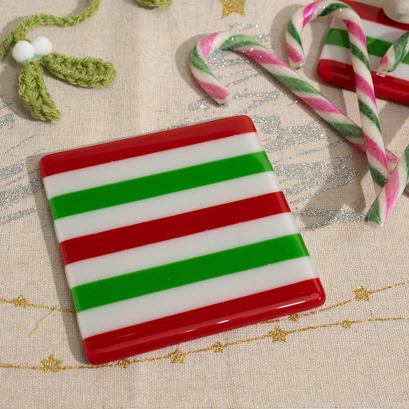 Candy Cane Striped Fused Glass Coaster