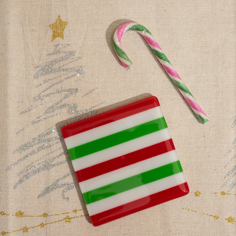 Candy Cane Striped Fused Glass Coaster