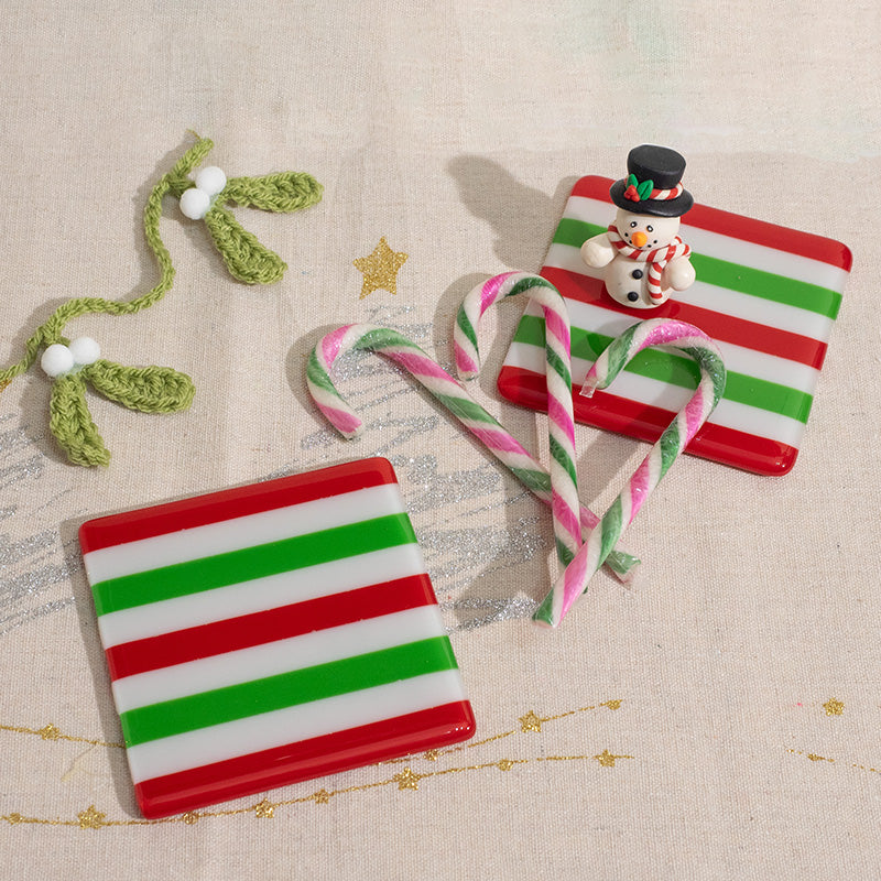 Candy Cane Striped Fused Glass Coaster