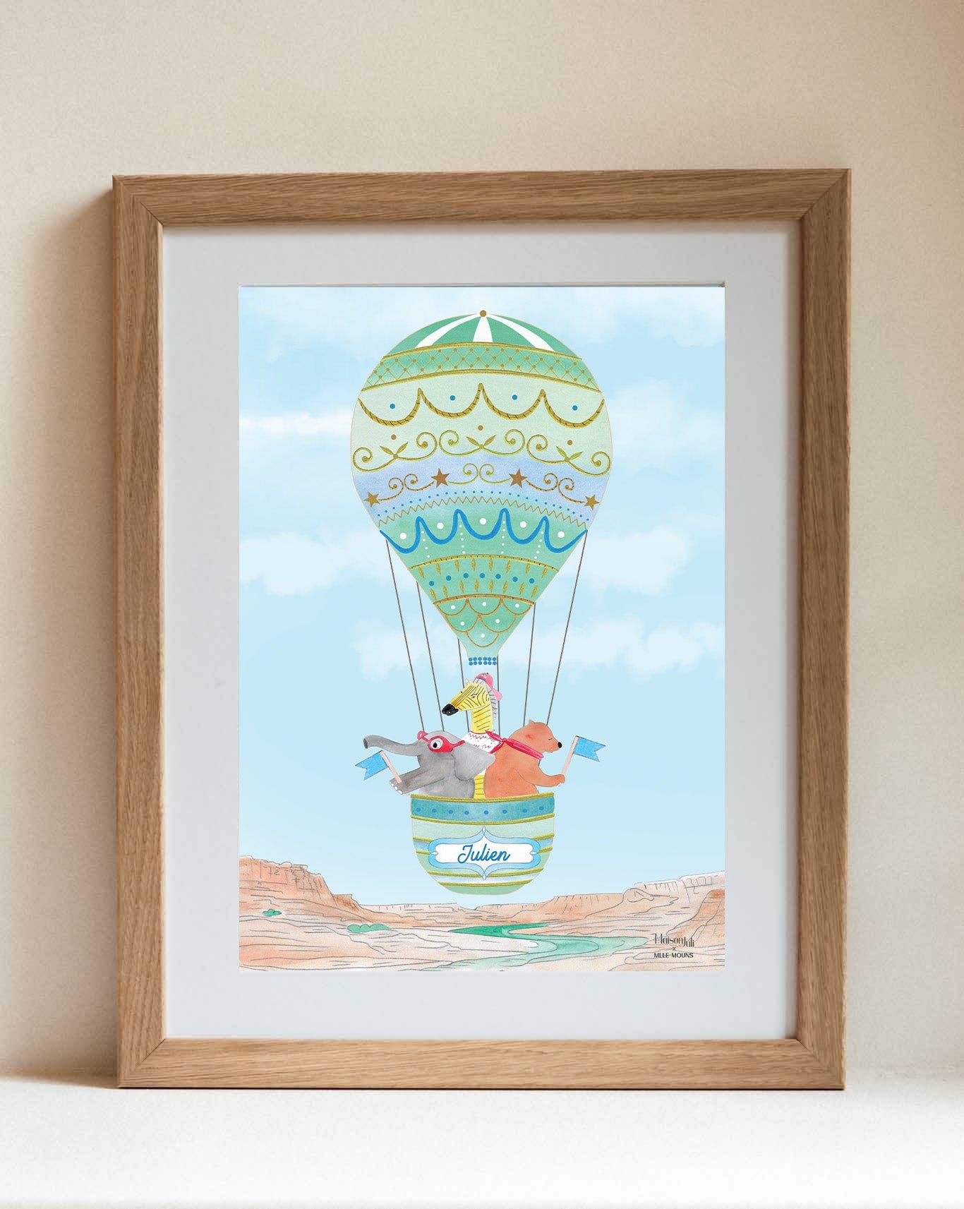 Personalised Hot Air Balloon over the Grand Canyon Artwork for Boys