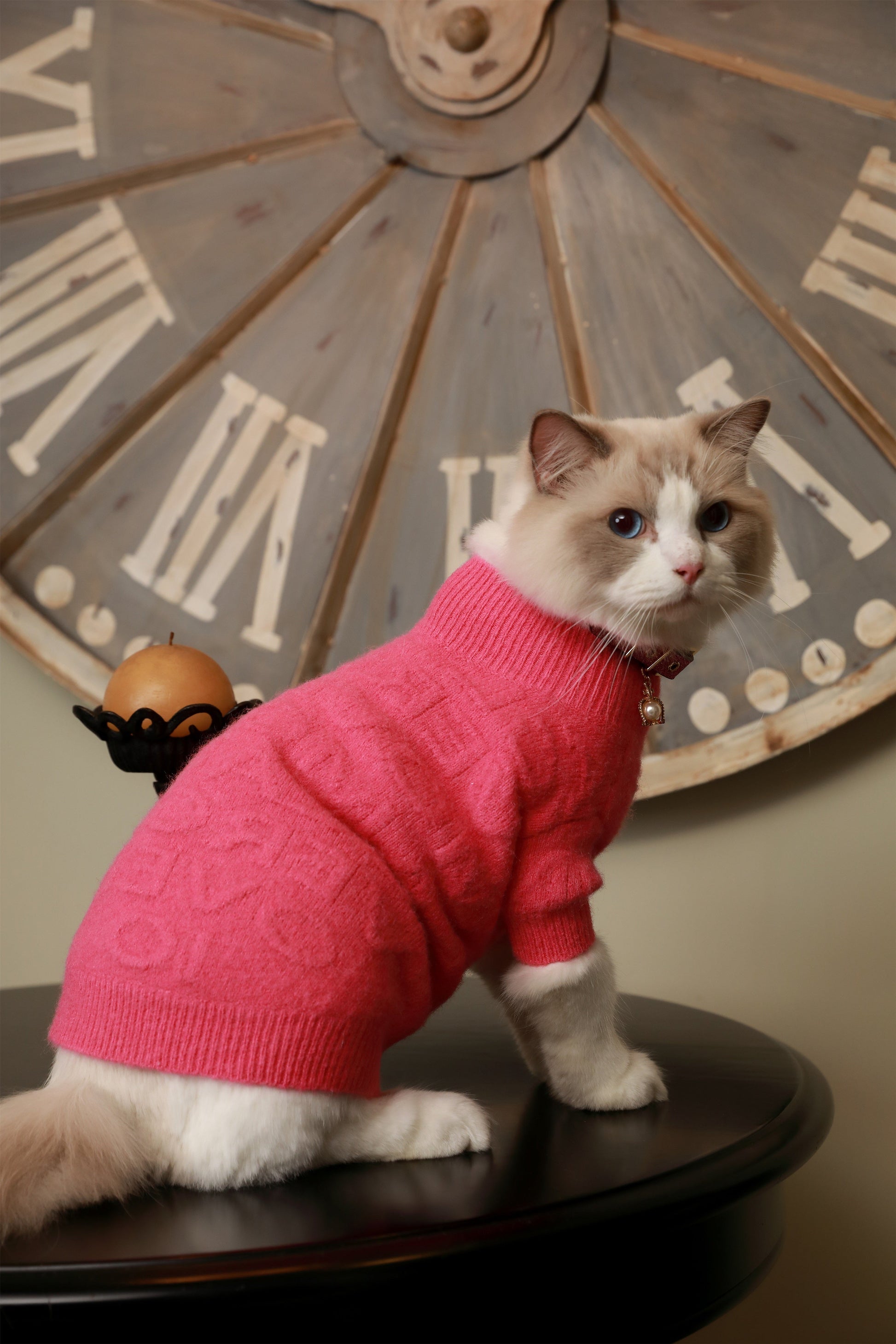 Textured Knit Jumper in Rose and White