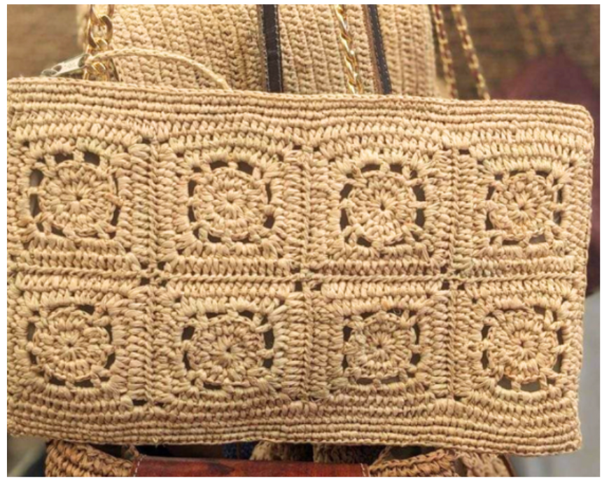 Beige Flower Pouch Handwoven Raffia