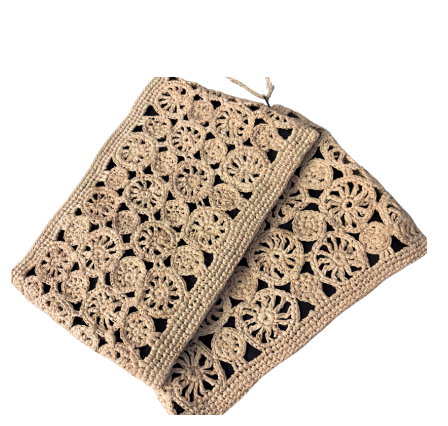 Rond Pouch Natural Beige Handmade Crochet Clutch