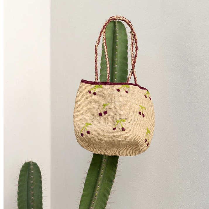 Fruity Raffia Tote Bag with Embroidered Details