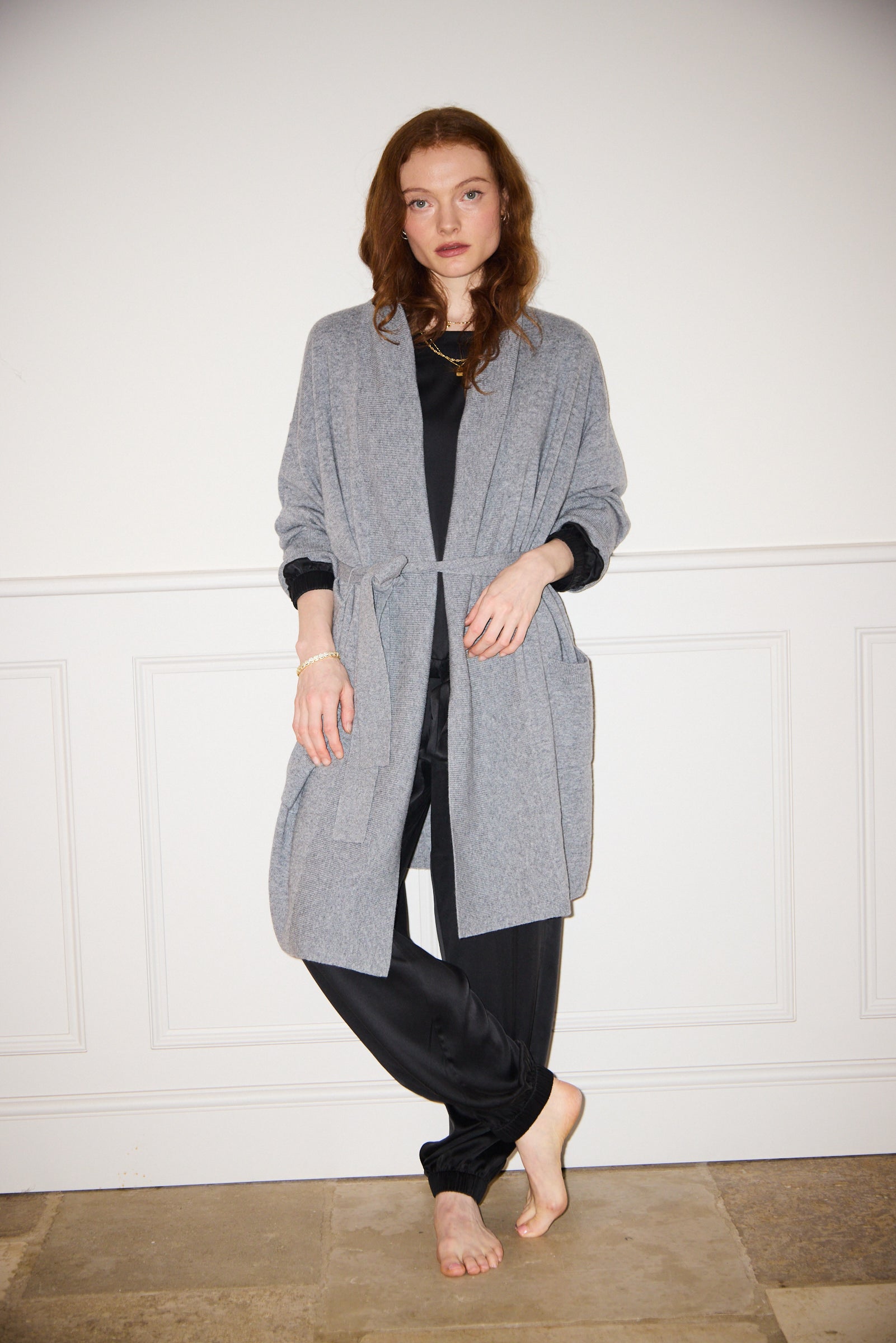 Silver Grey Pure Cashmere Robe