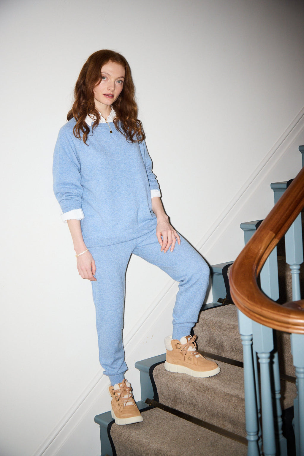 Chambray Blue Cashmere Cuffed Ankle Joggers