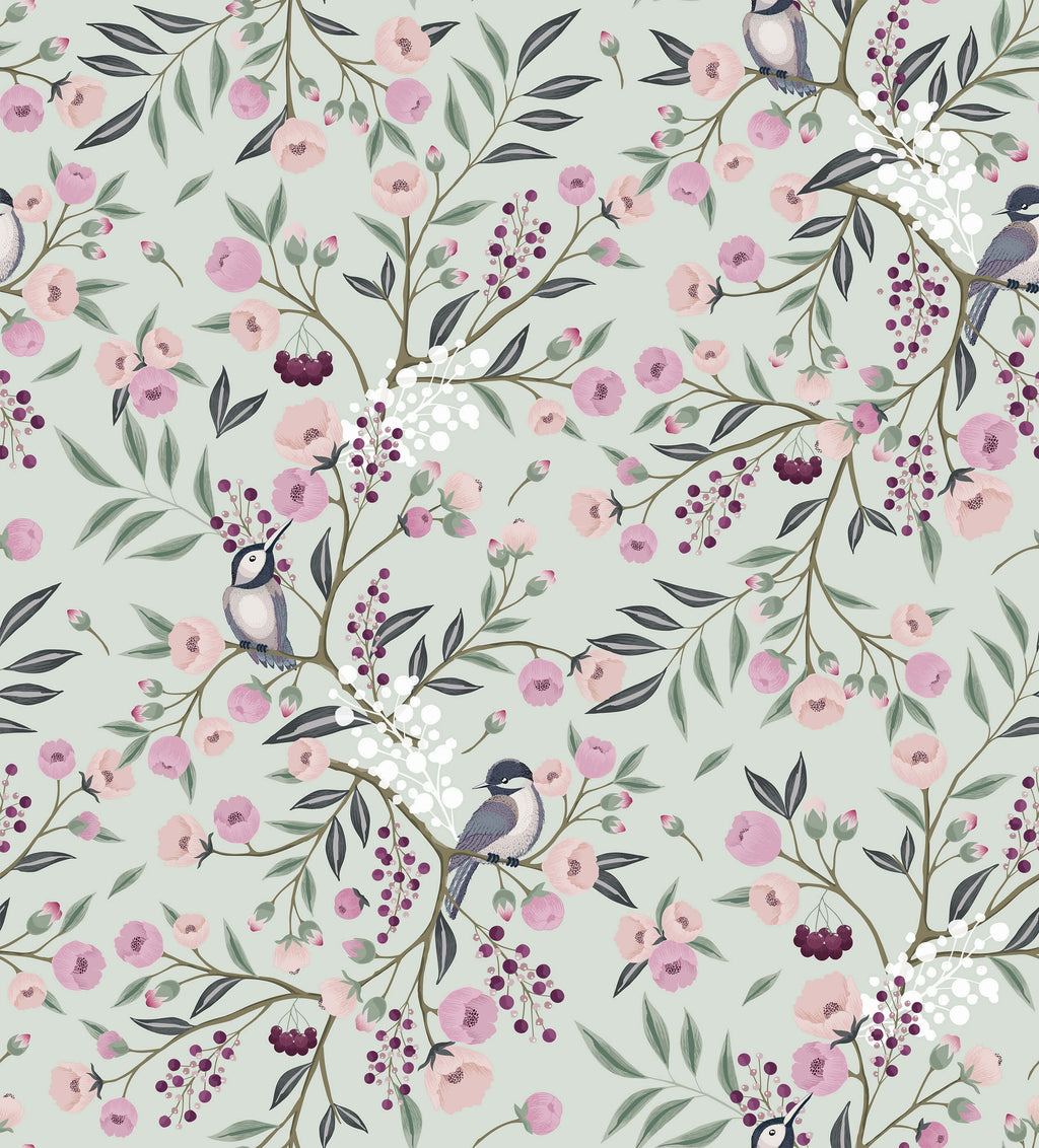 Charlotte Floral Wallpaper with Tulips and Birds
