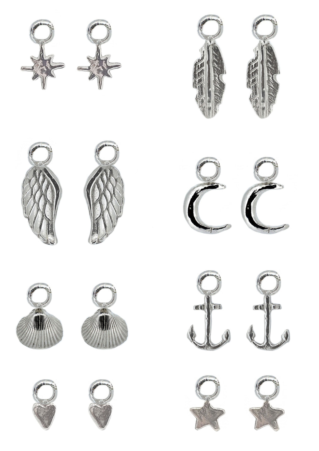 Charm Pairs for Hoop Earrings in Sterling Silver