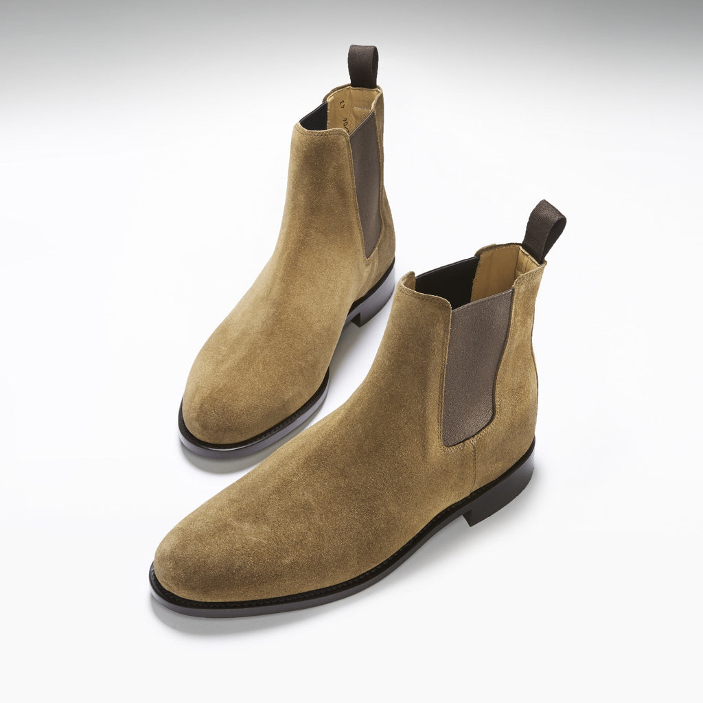 Tobacco Suede Chelsea Boots with Welted Leather Sole