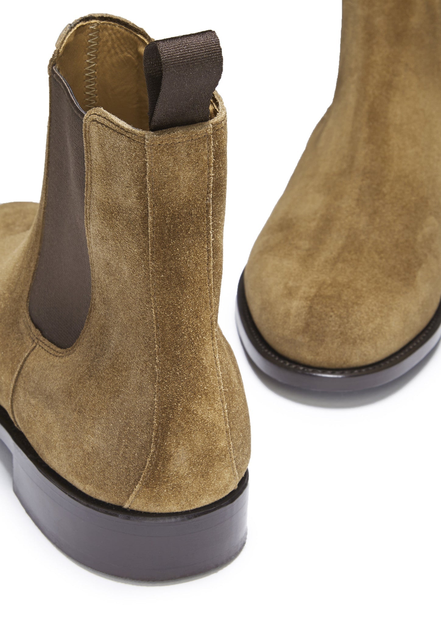 Tobacco Suede Chelsea Boots with Welted Leather Sole