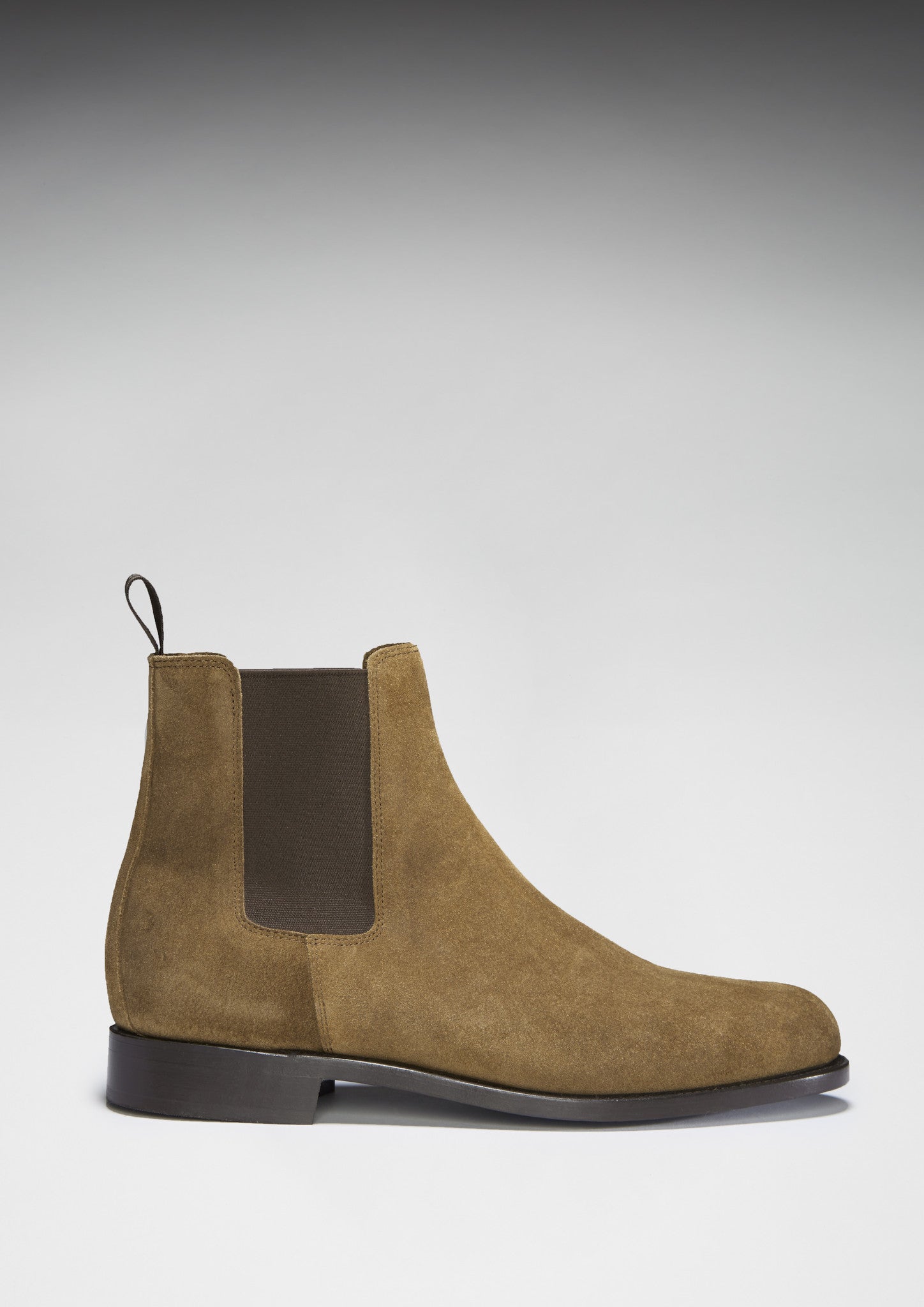 Tobacco Suede Chelsea Boots with Welted Leather Sole