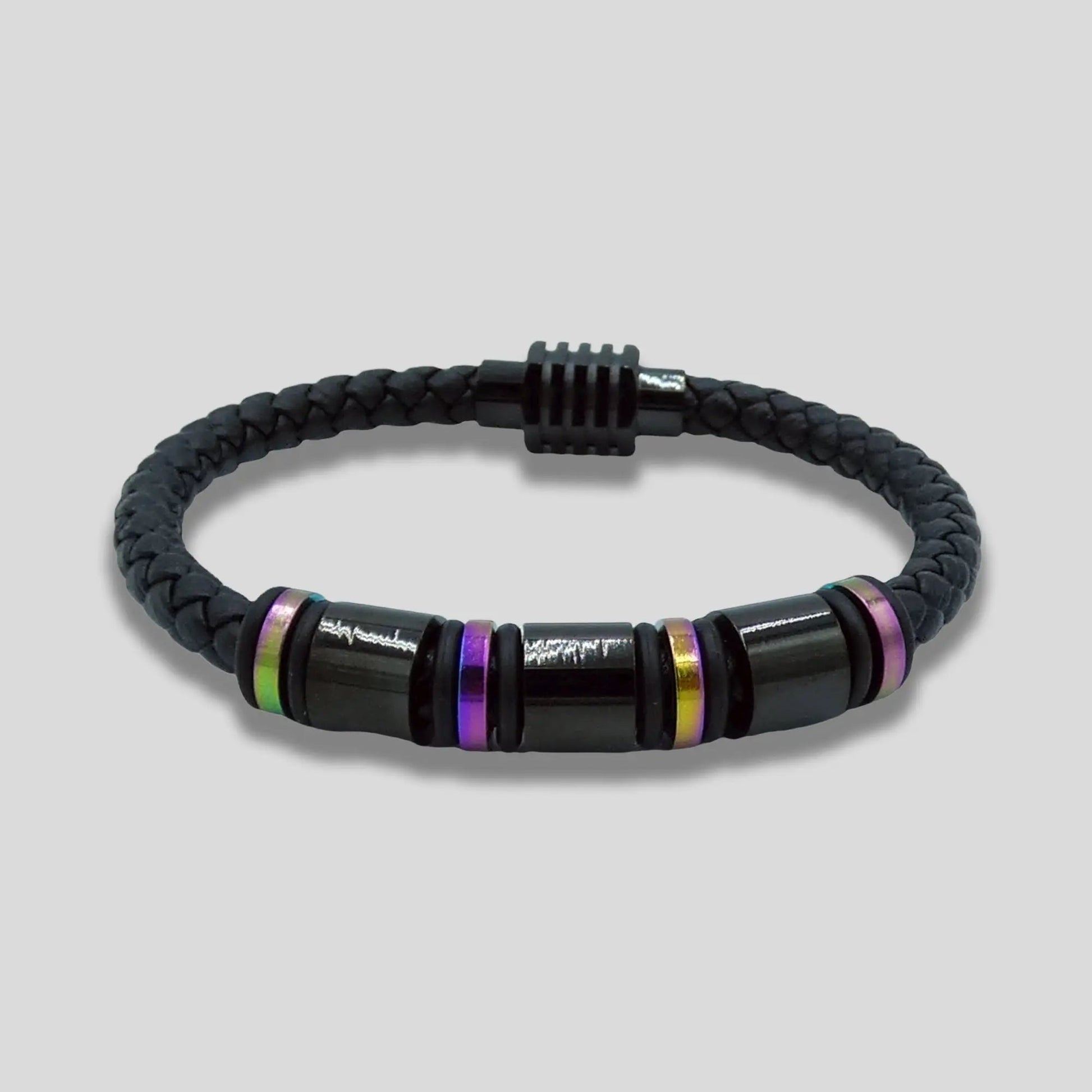 Chromatic Steel Leather Braided Bracelet