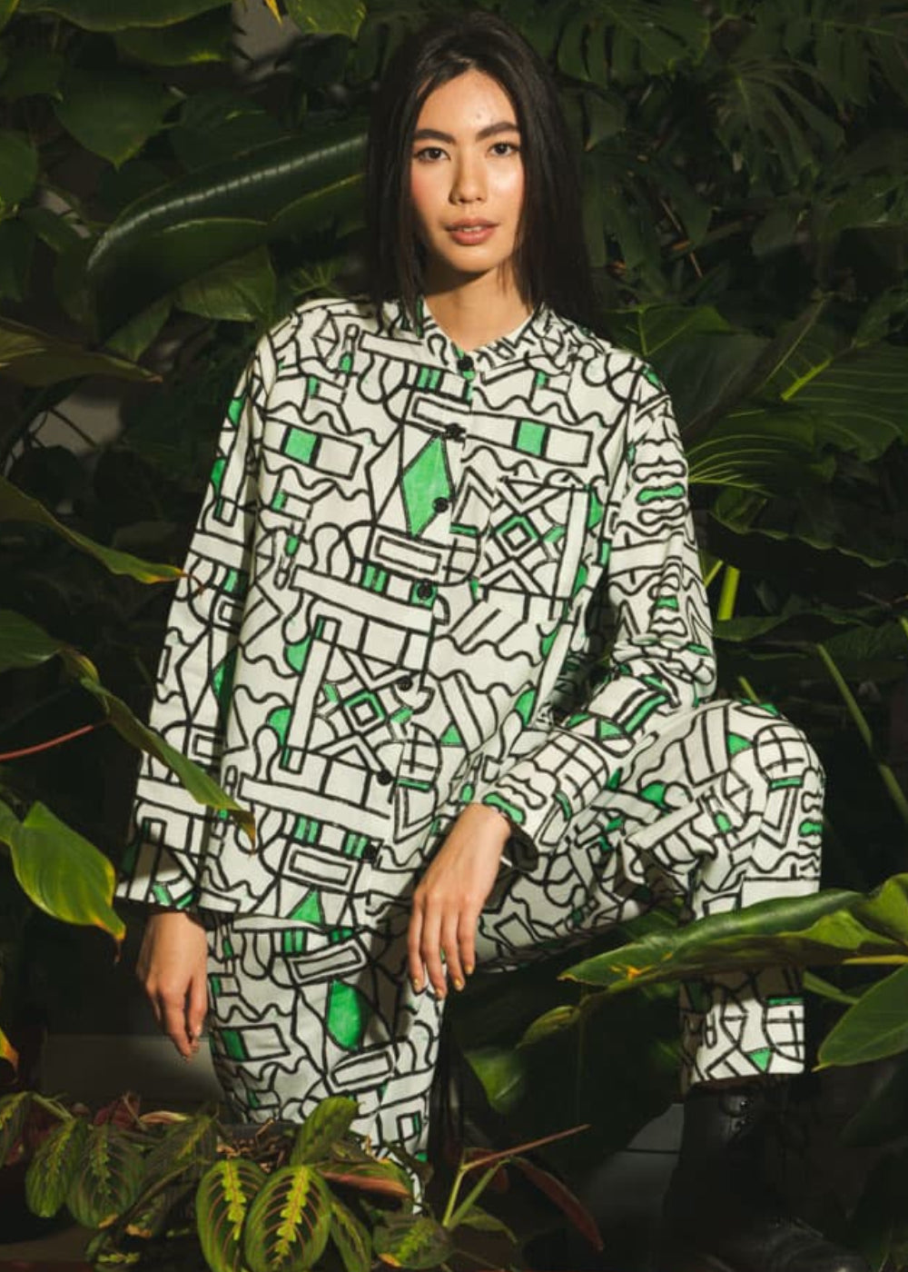 Organic Cotton and Linen Shirt in Circuit Garden