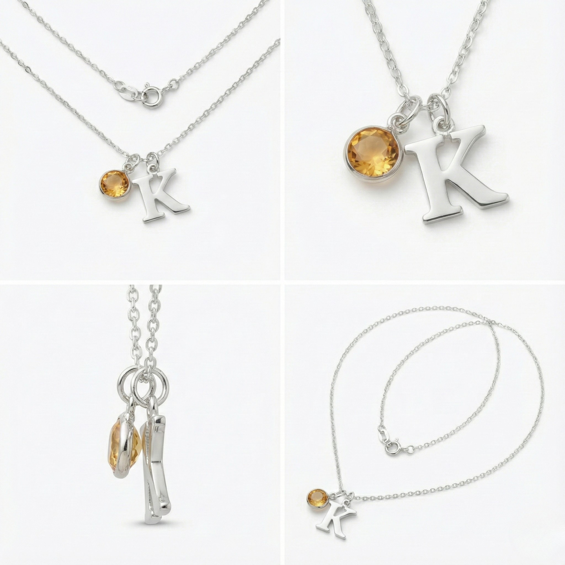 Personalised November Birthstone and Initial Necklace in Sterling Silver