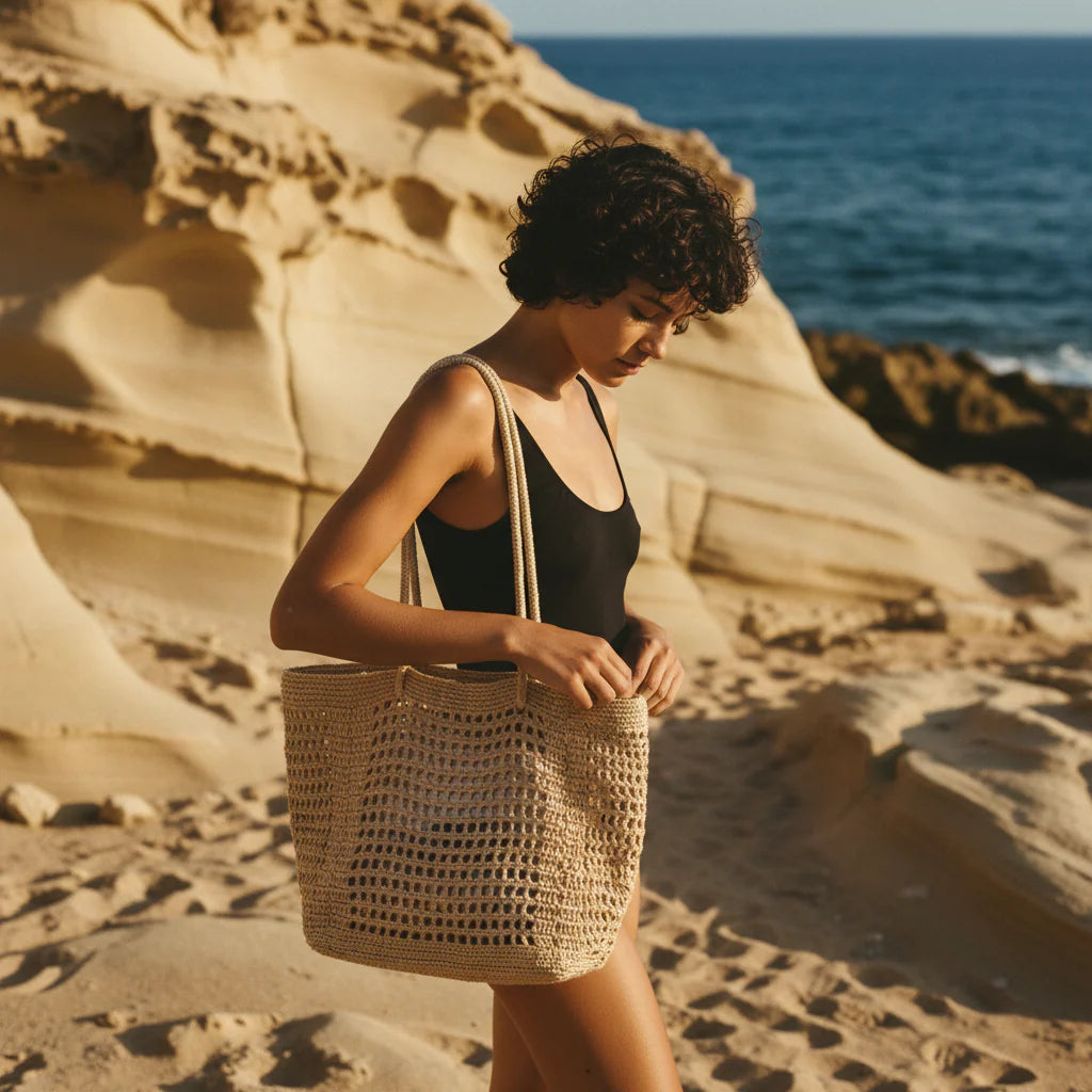 Beach Tote Bag with Sand Filtering Weave