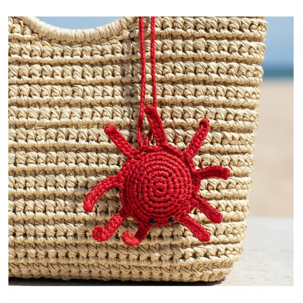 Mini Red Crab Raffia Keyring