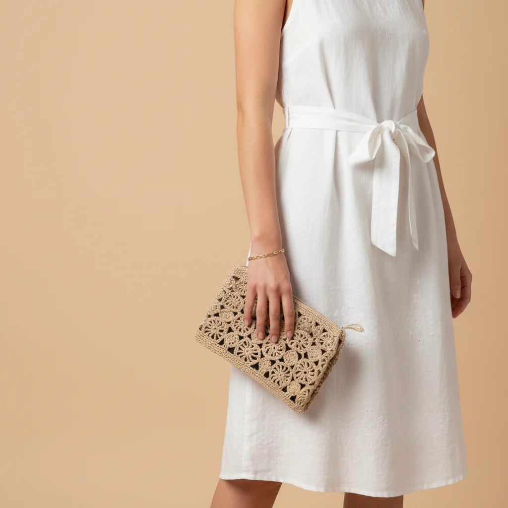 Rond Pouch Natural Beige Handmade Crochet Clutch