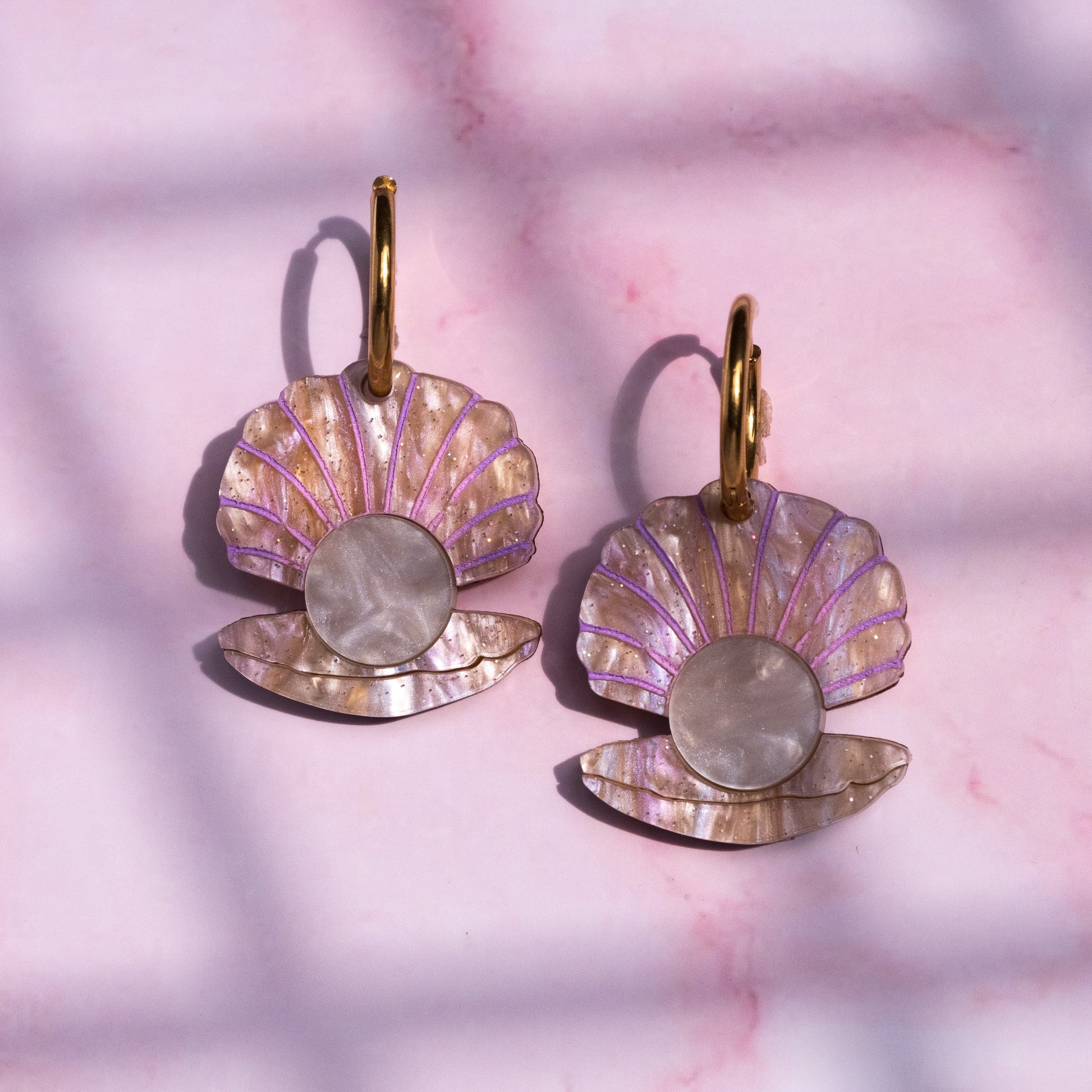 Clam And Pearl Hoop Earrings