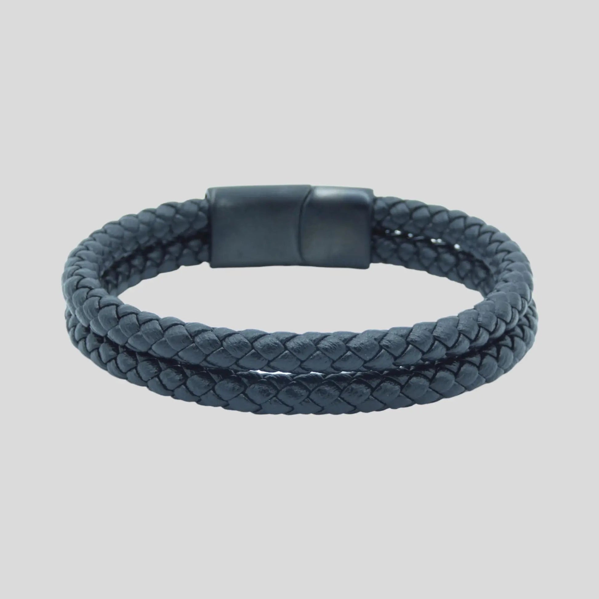 Classic Black Leather Double Bracelet for Men