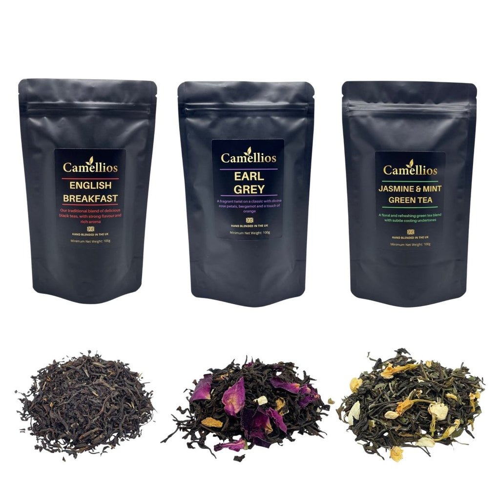 Premium Loose Leaf Tea Bundle with English Breakfast Earl Grey and Jasmine Mint