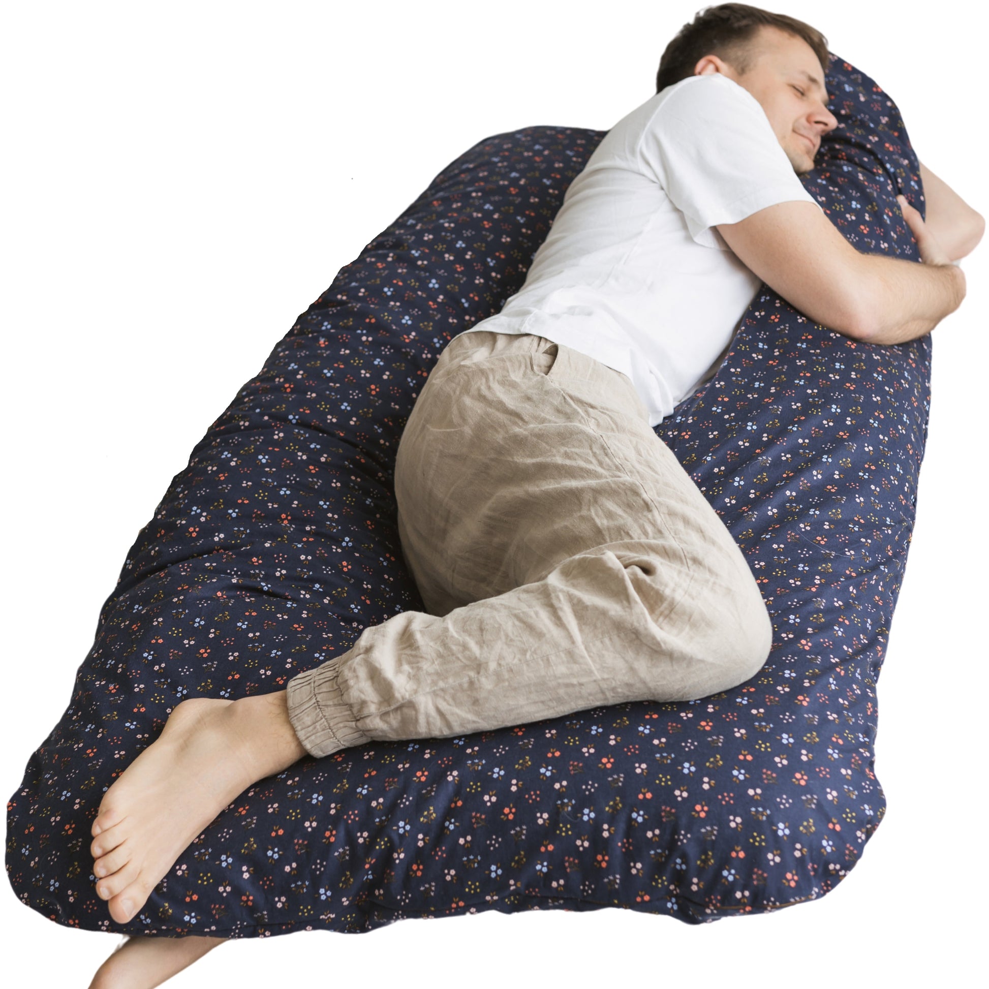 Navy Blue U Shaped Body Pillow with Organic Cotton Cover