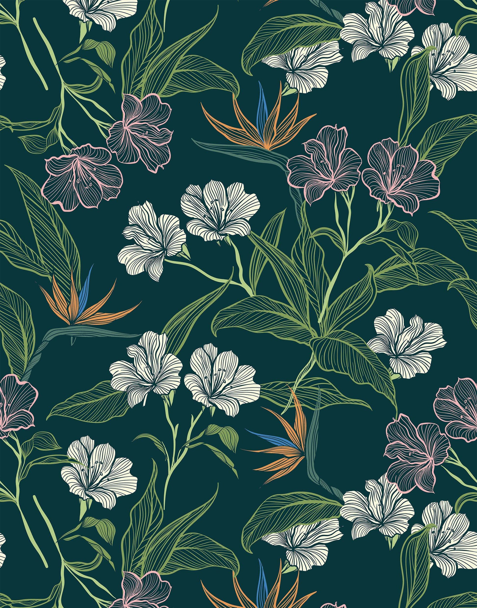 Contour Bold Floral Outline Wallpaper