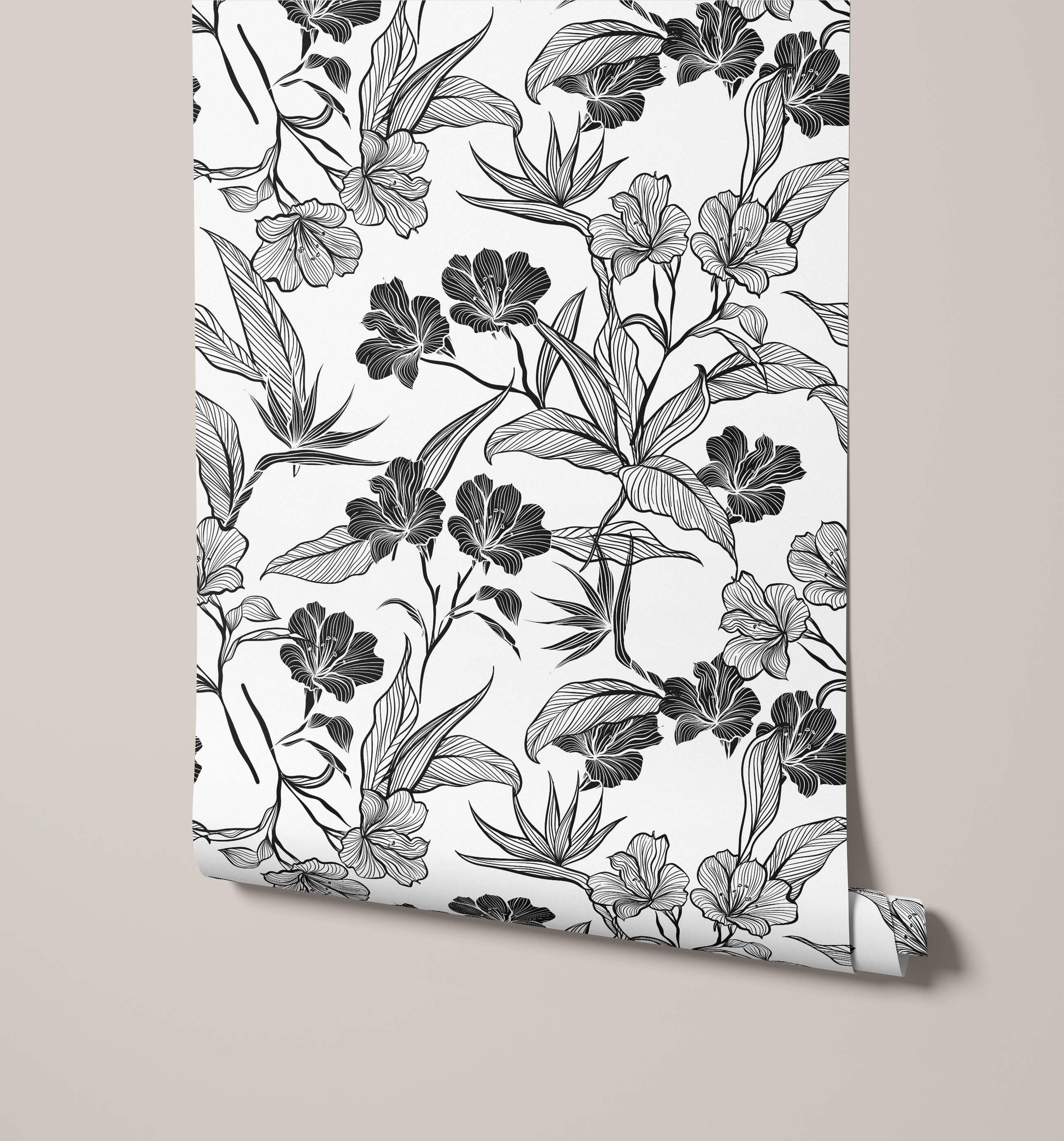 Contour Bold Floral Outline Wallpaper