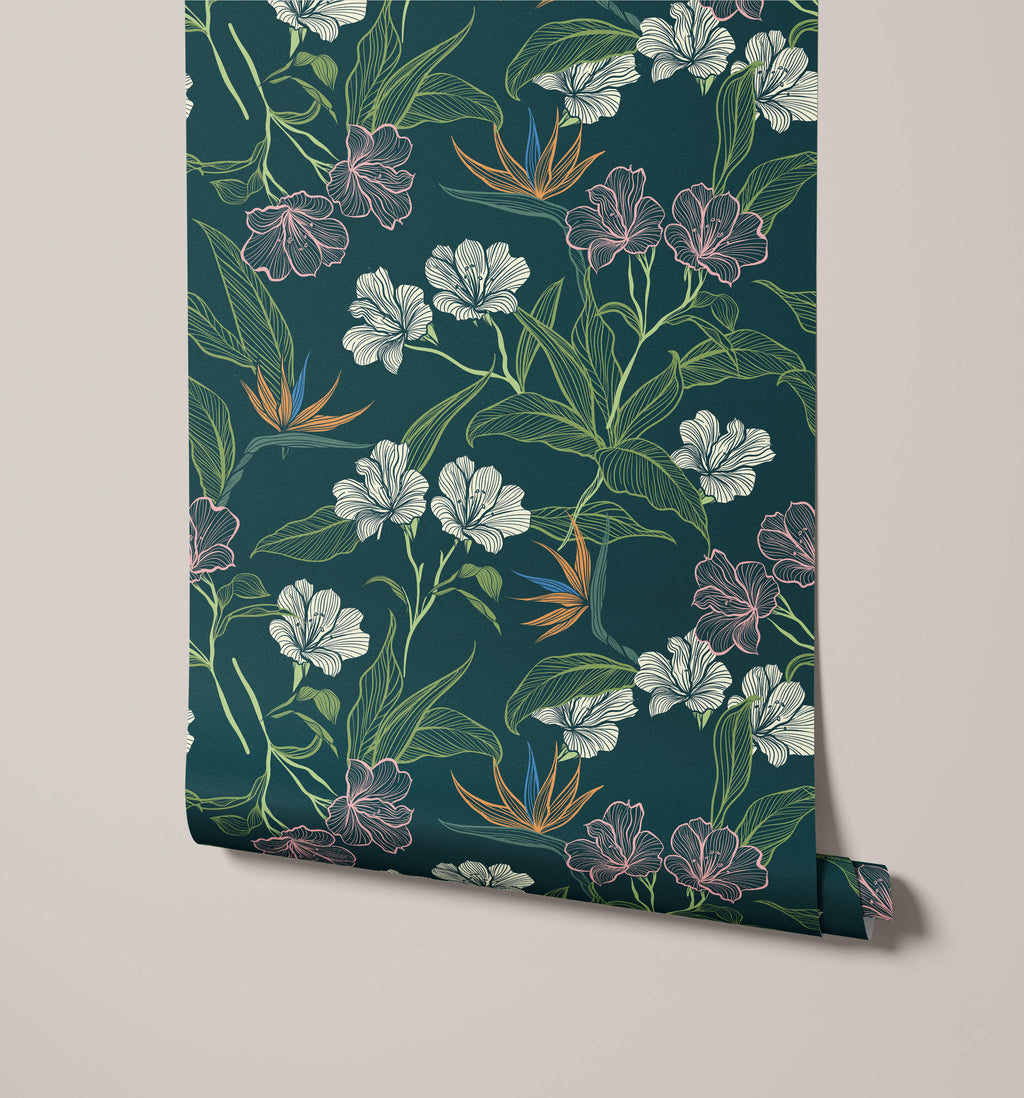 Contour Bold Floral Outline Wallpaper