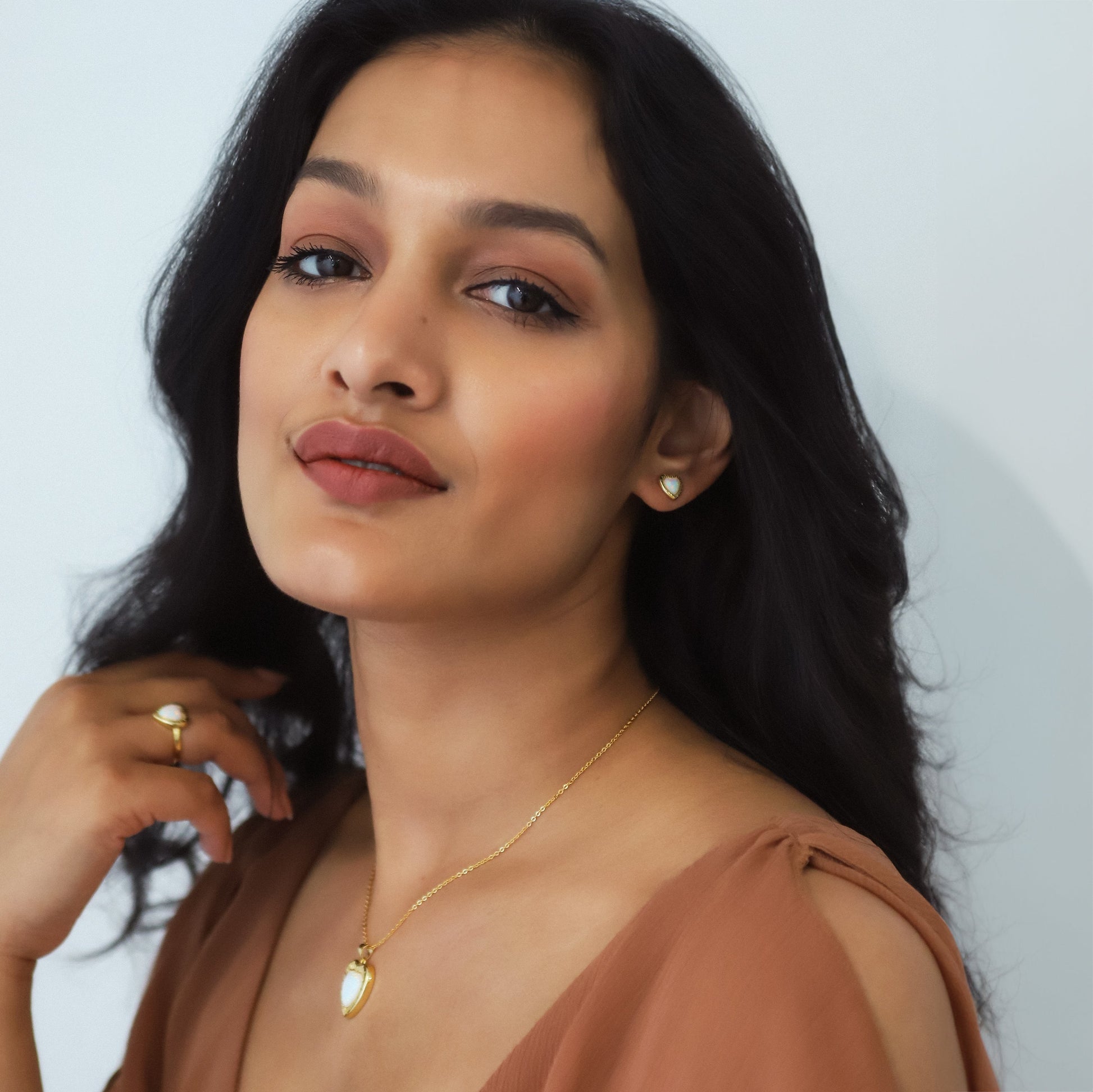 Opal Heart Studs in 18k Gold Plated Sterling Silver