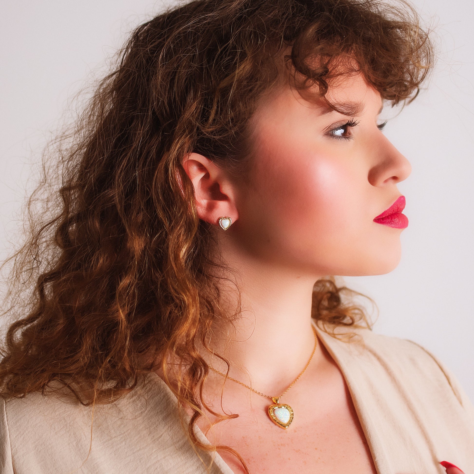 Opal Heart Studs in 18k Gold Plated Sterling Silver