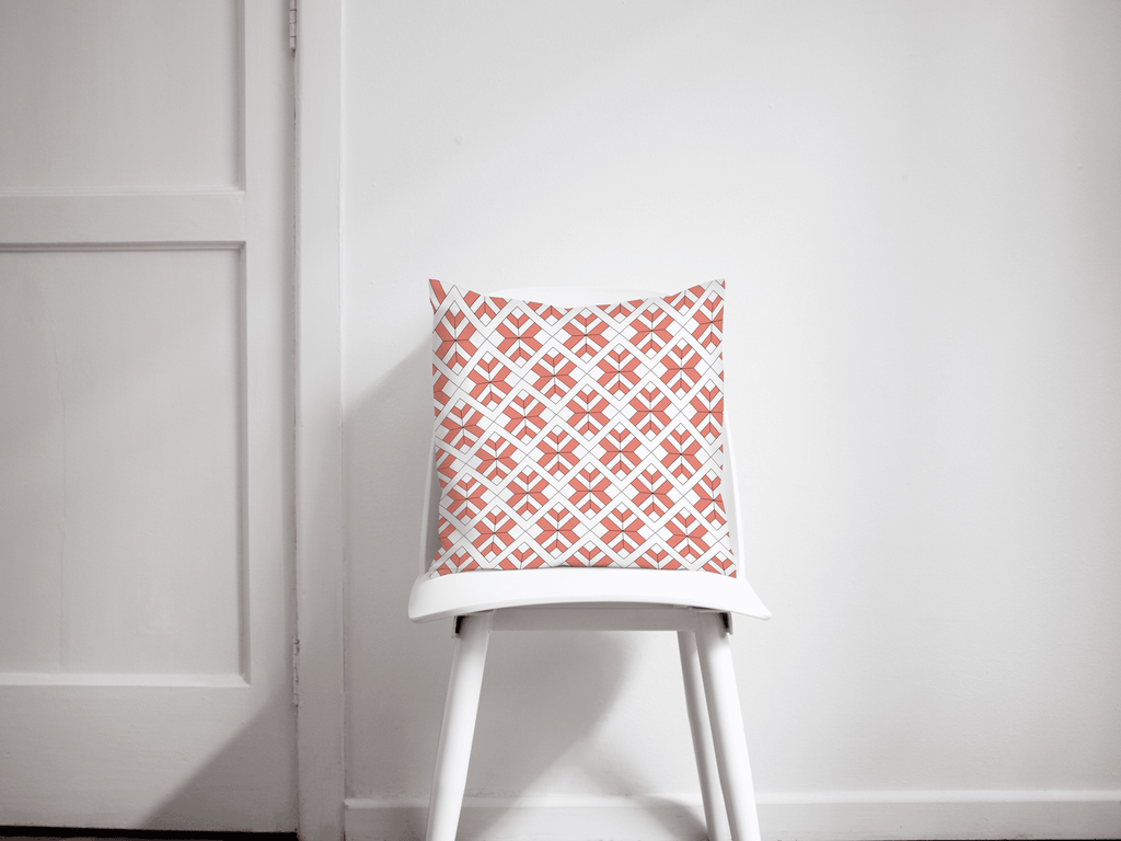 Coral and White Geometric Throw Pillow